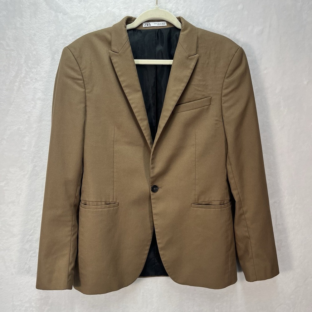 Zara Blazer Mens 38 Camel Tan One Button Sport Coat Professional Work